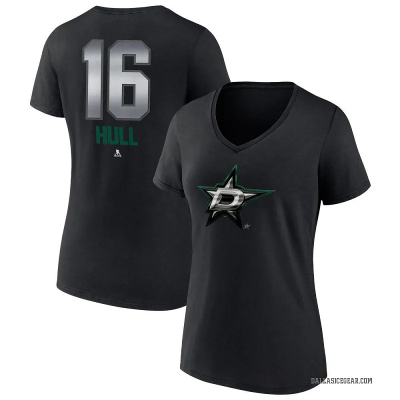Brett Hull Women's Black Dallas Stars Midnight Mascot Logo V-Neck T-Shirt