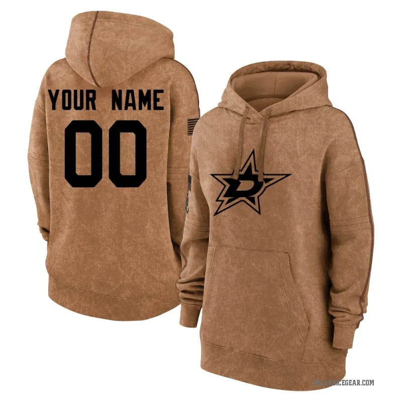 Custom Women's Brown Dallas Stars 2023 Salute to Service Pullover Hoodie
