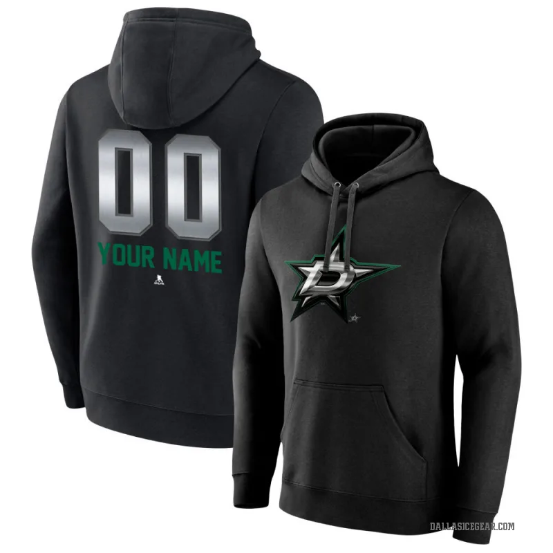 Custom Youth Black Dallas Stars Branded Midnight Mascot Logo Pullover Hoodie