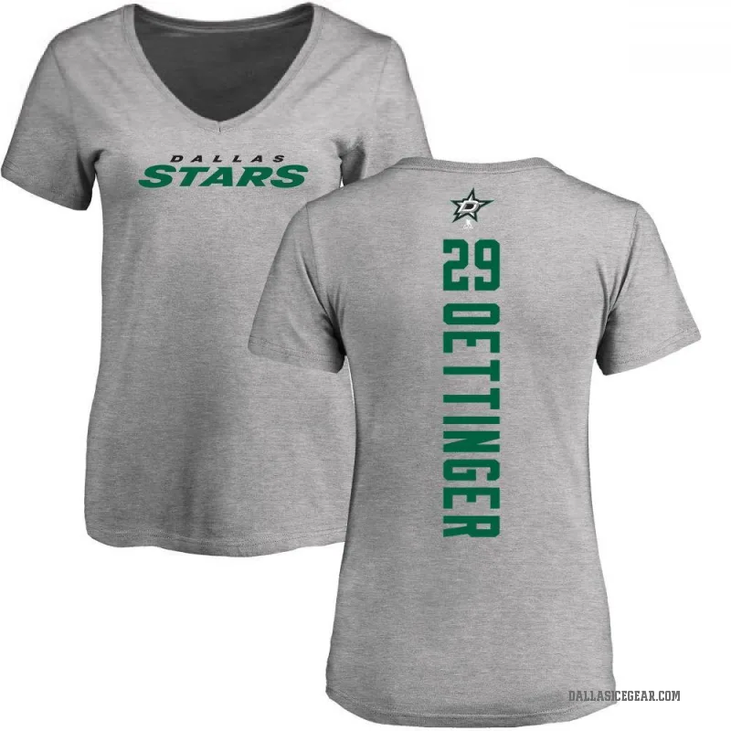 Jake Oettinger Women's Ash Dallas Stars Backer T-Shirt -
