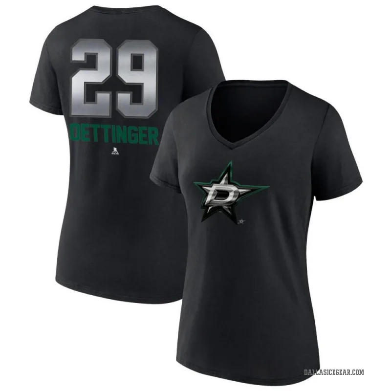 Jake Oettinger Women's Black Dallas Stars Midnight Mascot Logo V-Neck T-Shirt