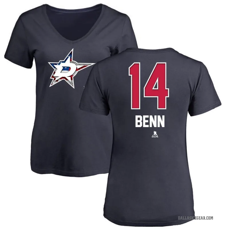 Jamie Benn Women's Navy Dallas Stars Name and Number Banner Wave V-Neck T-Shirt -