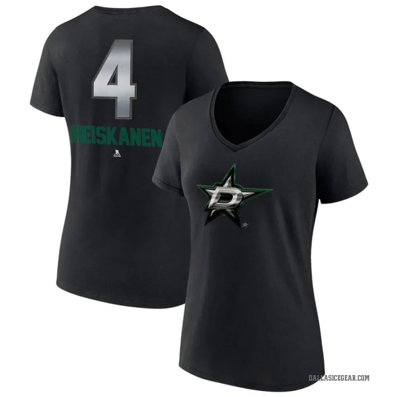 Miro Heiskanen Women's Black Dallas Stars Midnight Mascot Logo V-Neck T-Shirt
