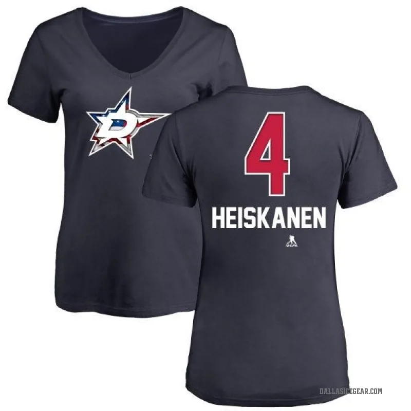 Miro Heiskanen Women's Navy Dallas Stars Name and Number Banner Wave V-Neck T-Shirt -